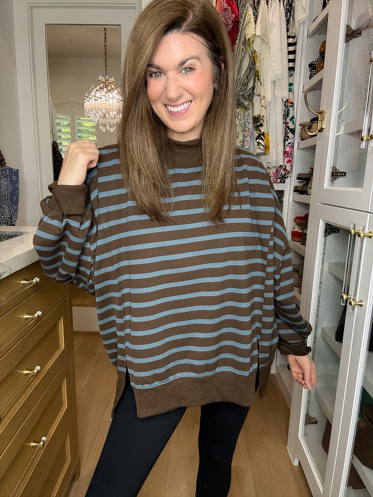 First Pick Striped Pullover in Brown/Blue