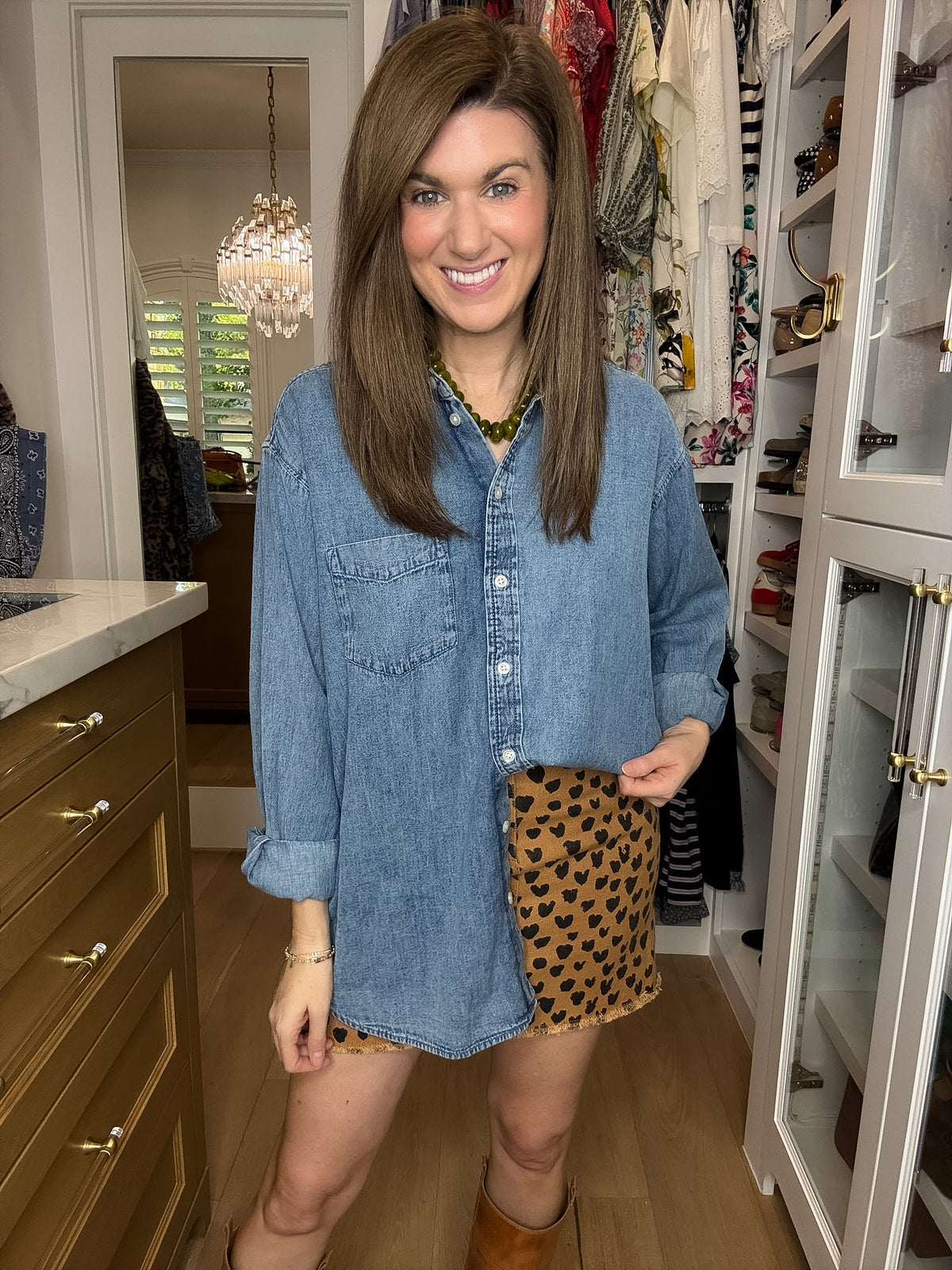 Lucky in Love Leopard Denim Skirt