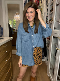 Lucky in Love Leopard Denim Skirt