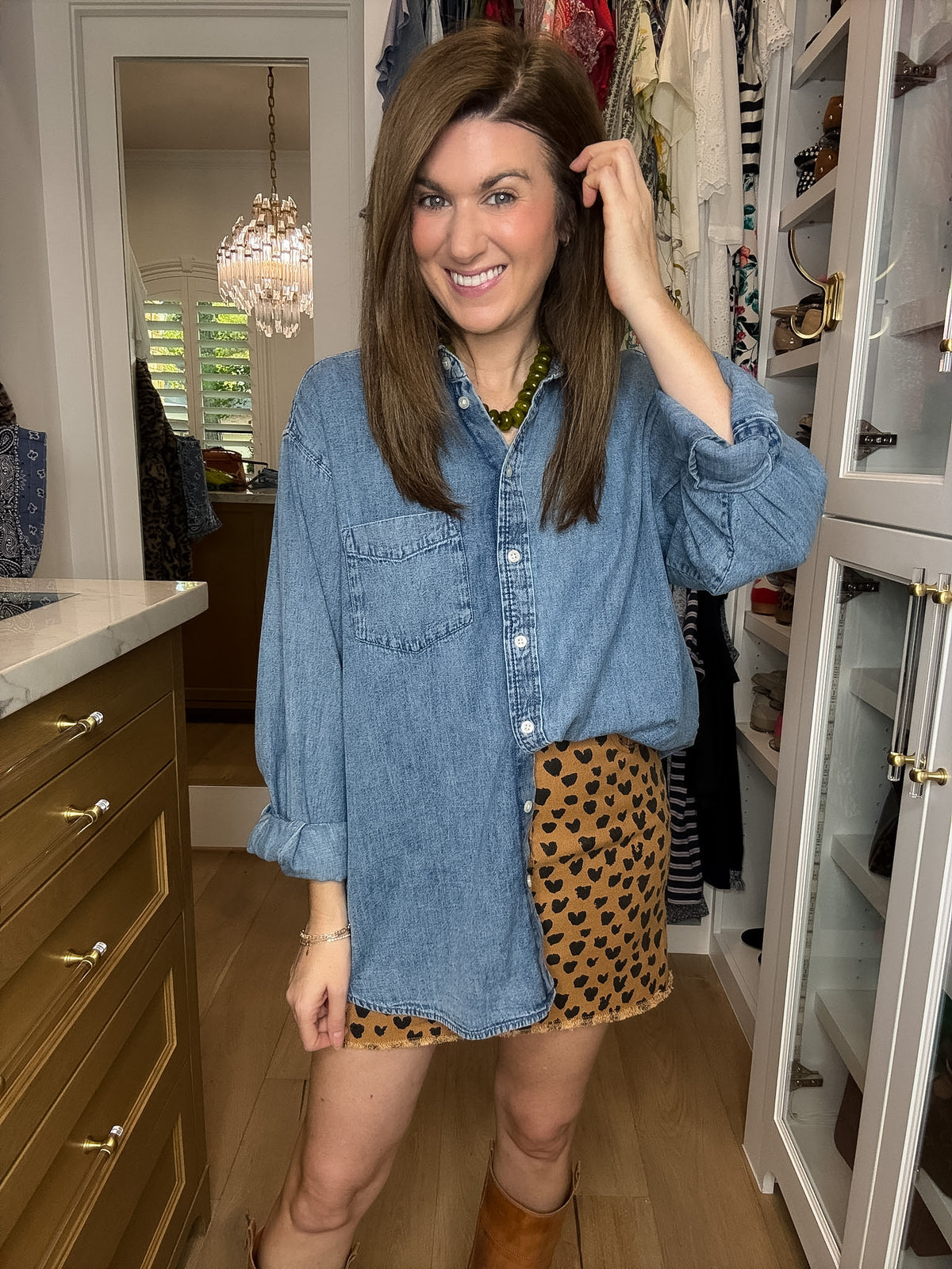 Lucky in Love Leopard Denim Skirt