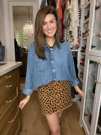 Lucky in Love Leopard Denim Skirt