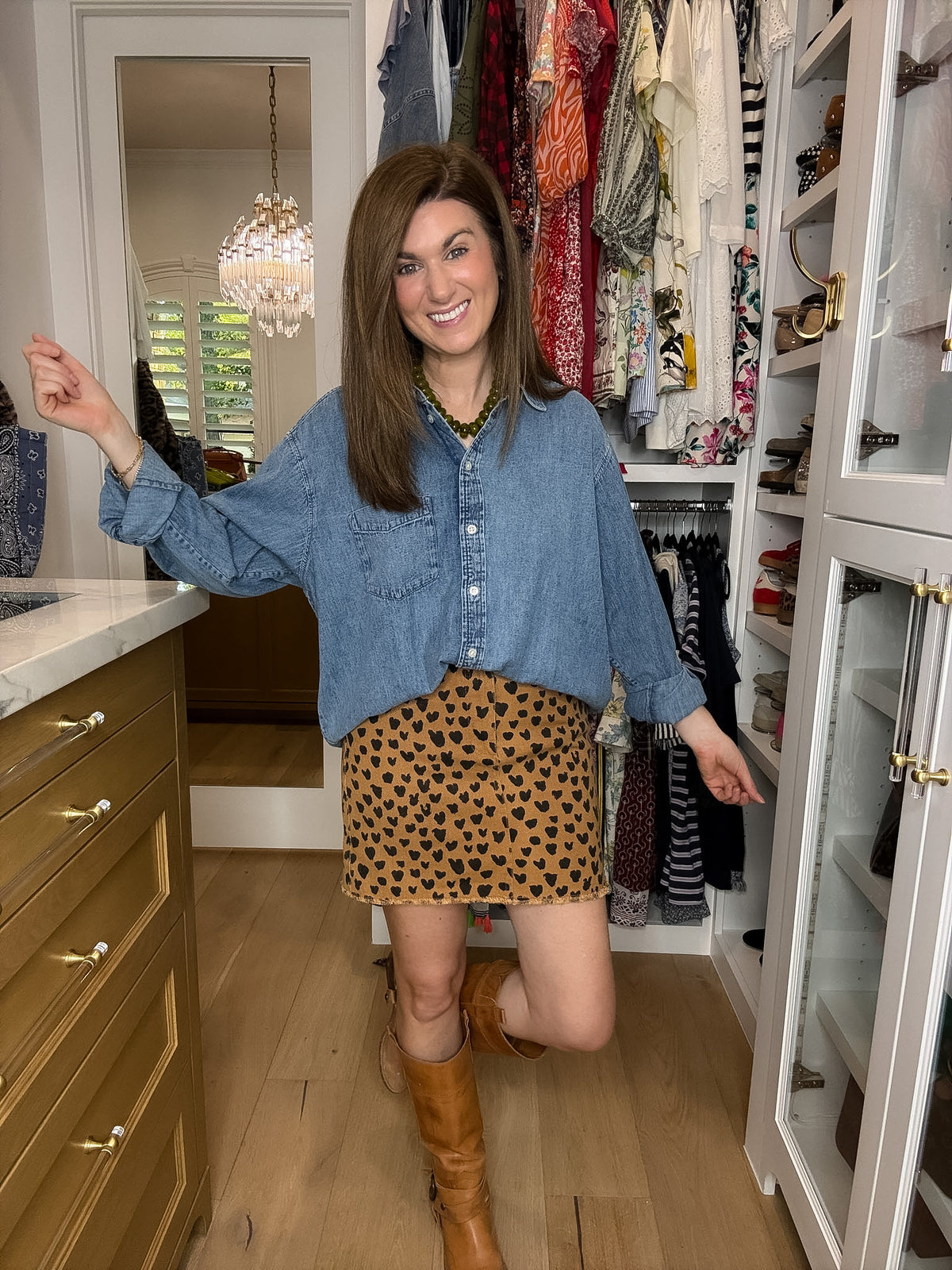 Lucky in Love Leopard Denim Skirt