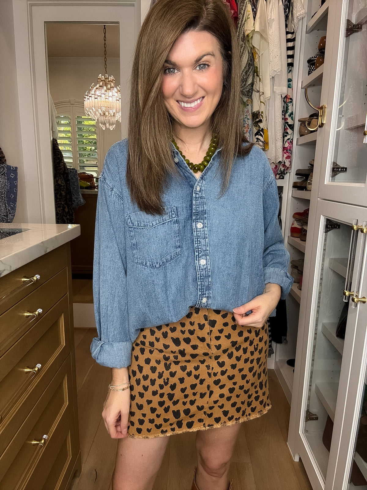 Lucky in Love Leopard Denim Skirt