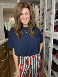Easy Upgrade Bubble Hem Top in Navy