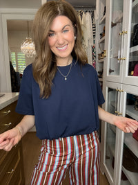 Easy Upgrade Bubble Hem Top in Navy