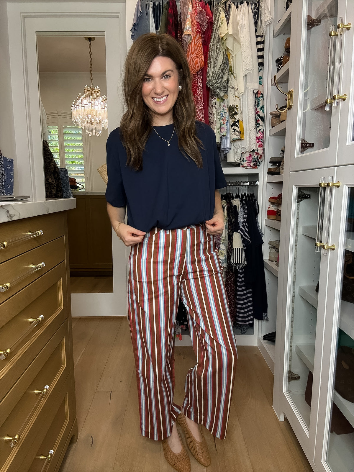Line By Line Striped Pants in Brown/Red