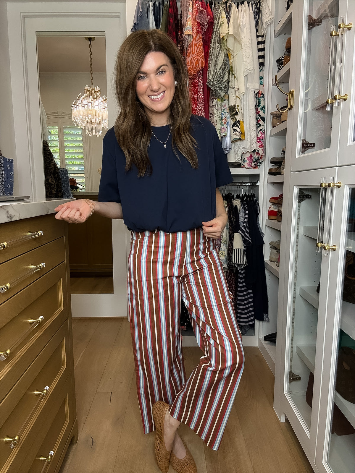 Line By Line Striped Pants in Brown/Red