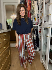 Line By Line Striped Pants in Brown/Red