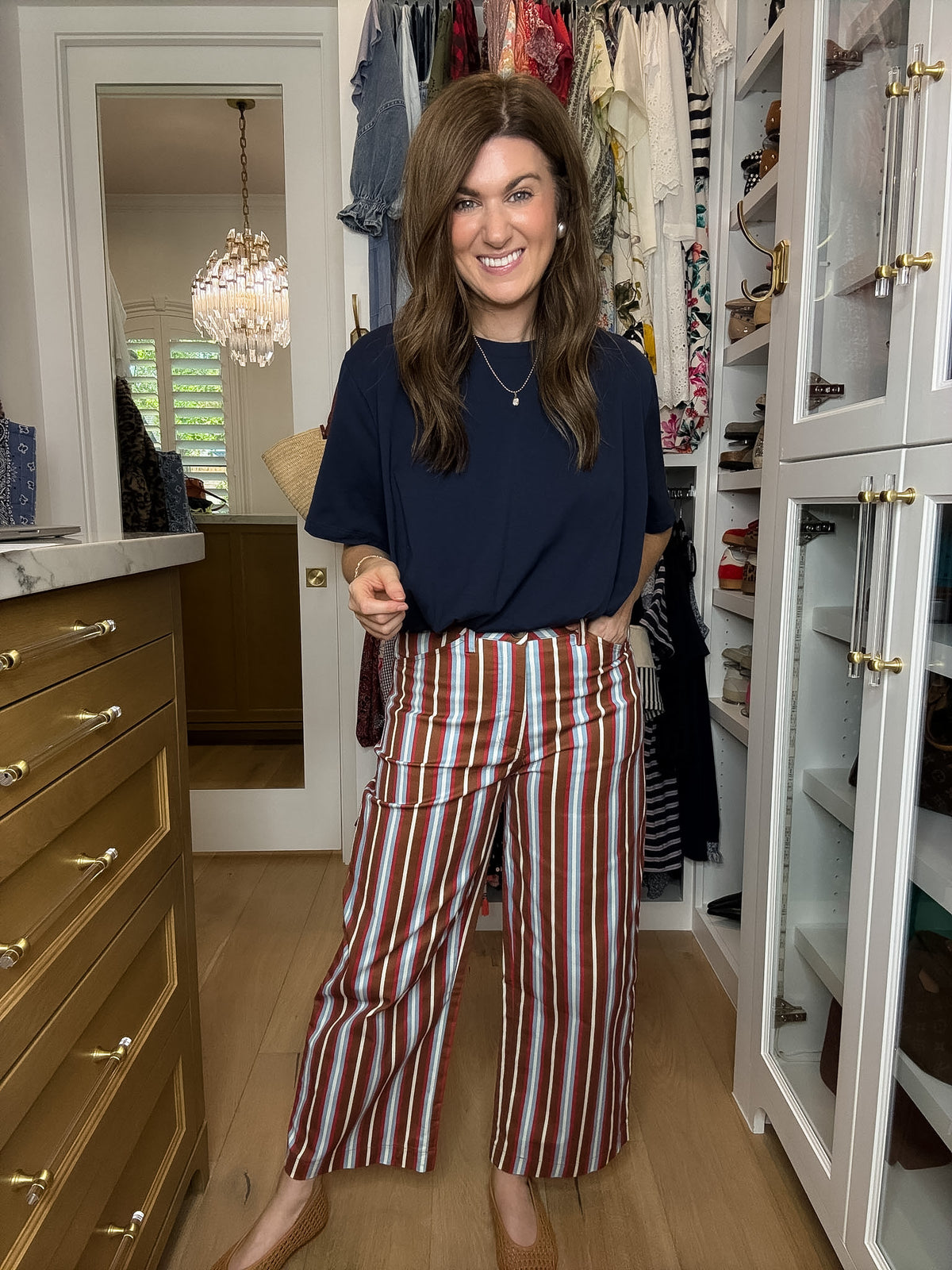 Line By Line Striped Pants in Brown/Red