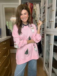 Santa's Favorite Sequin Pullover in Pink