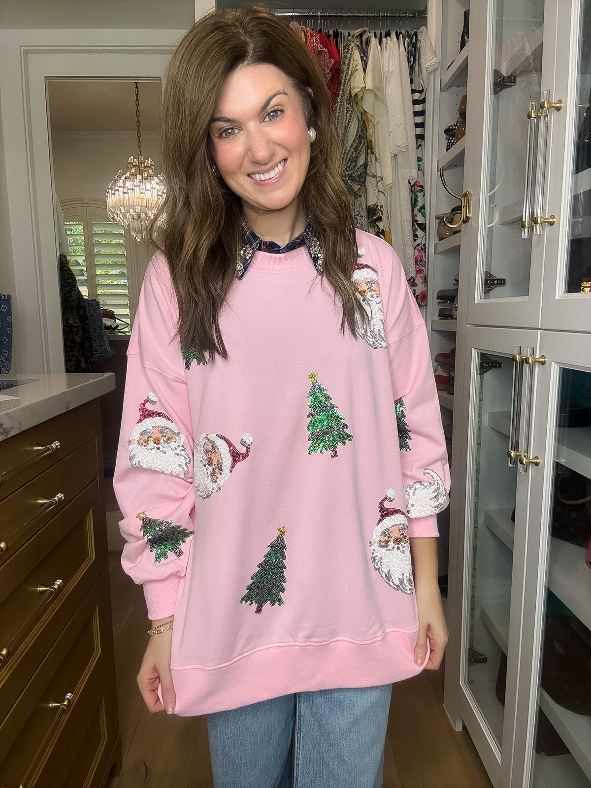Santa's Favorite Sequin Pullover in Pink