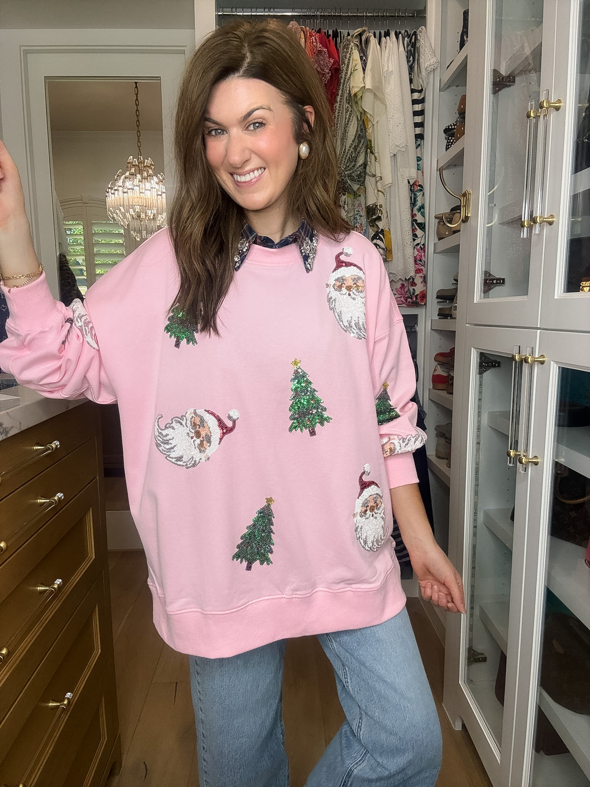 Santa's Favorite Sequin Pullover in Pink