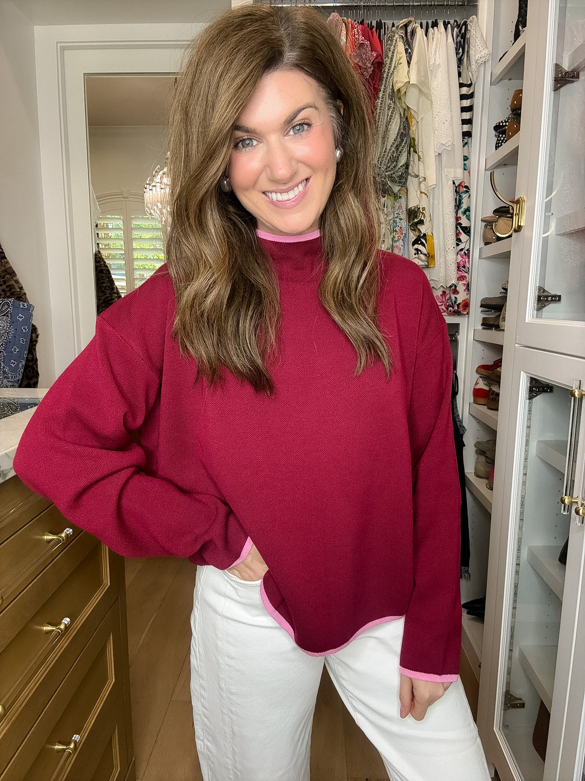 The Fine Line Sweater in Burgundy