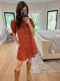 Fresh Take Floral Lace Dress in Caramel
