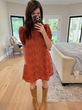 Fresh Take Floral Lace Dress in Caramel