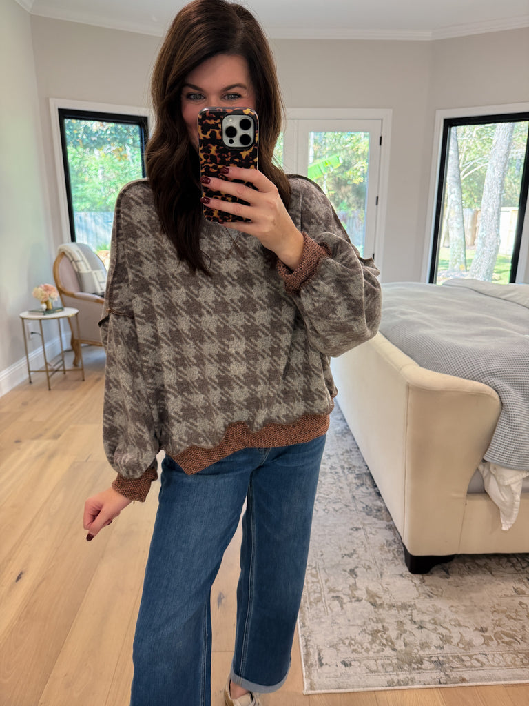 Comfy Cottage Houndstooth Pullover