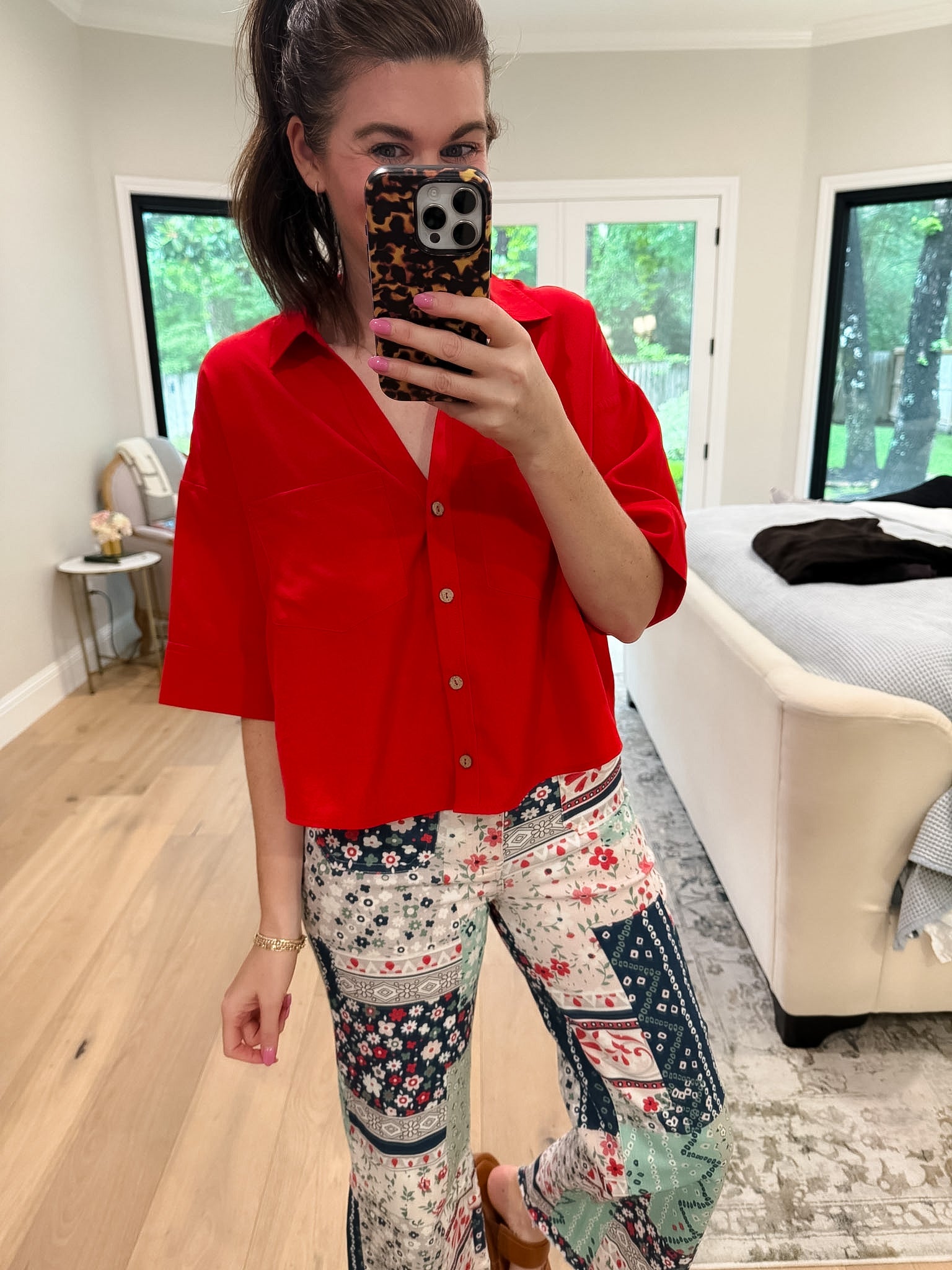 Catch the Sun Button Down in Red