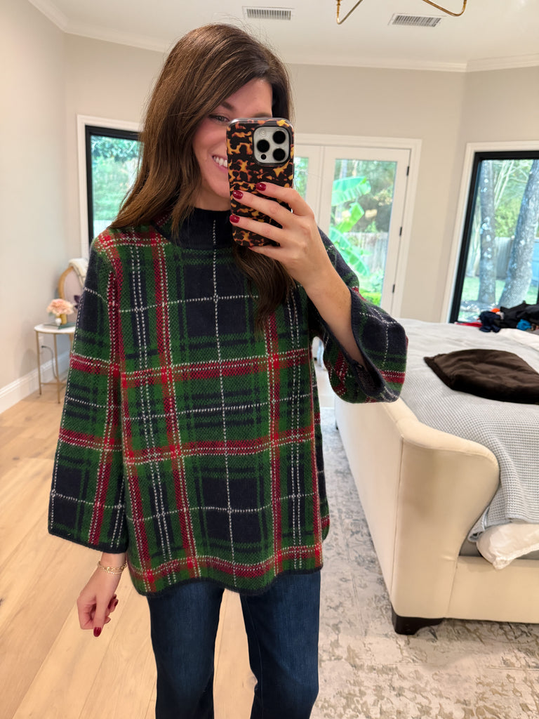 Tartan Cheer Mock Neck Sweater