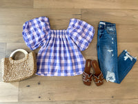 Sweet Blossom Gingham Puff Sleeve Top