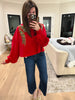 I'm a Gift Sequin Bow Corded Pullover in Red