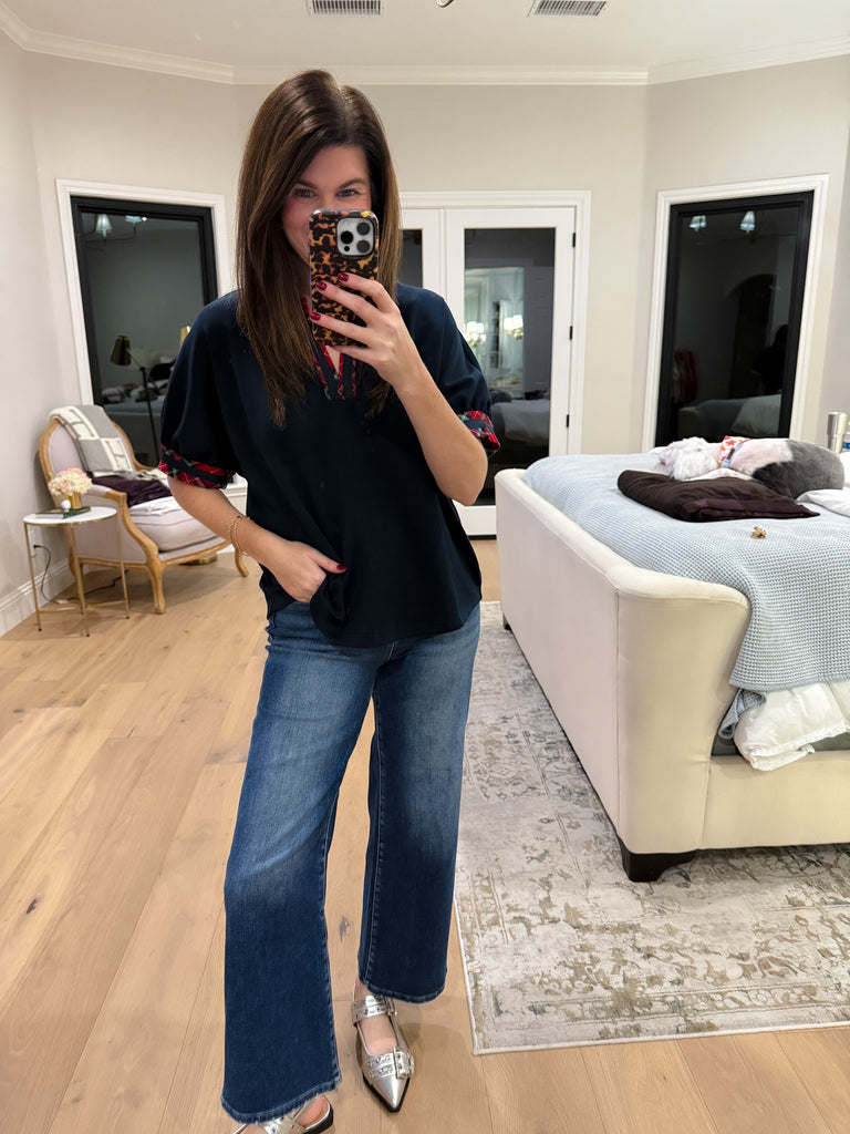 Tartan Touch Top in Navy