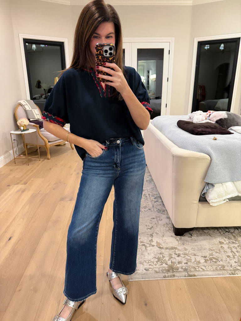 Tartan Touch Top in Navy