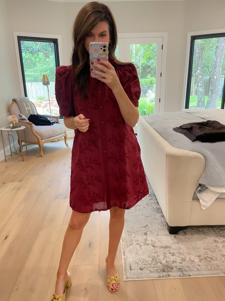 Fresh Take Floral Lace Dress in Burgundy