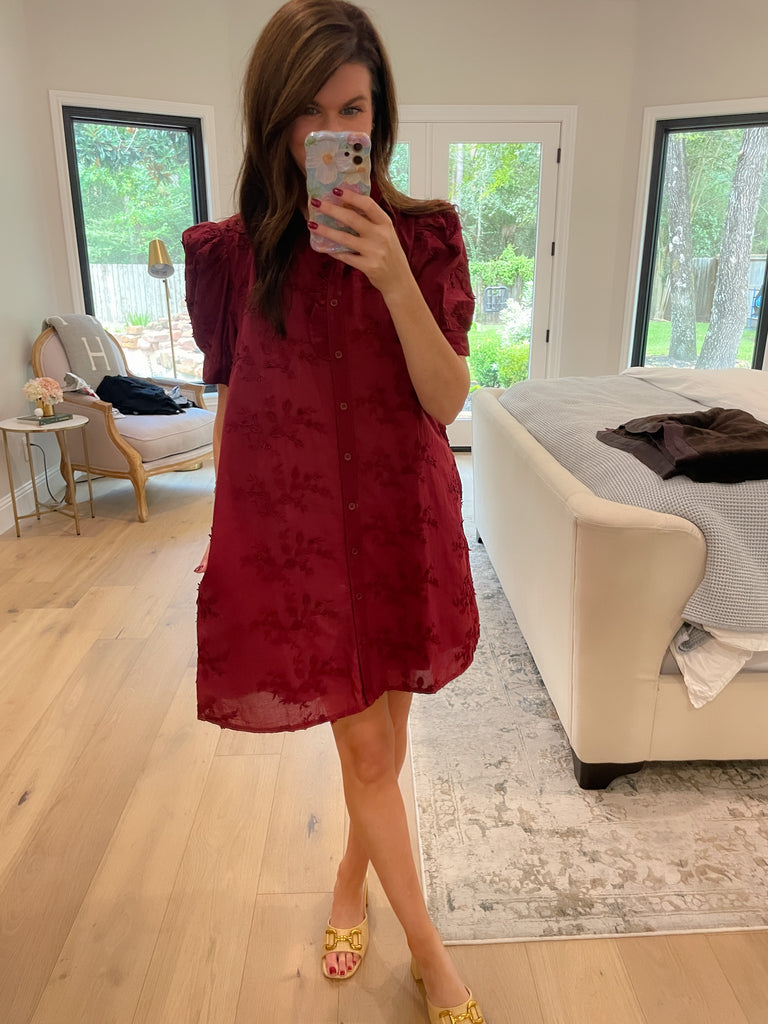 Fresh Take Floral Lace Dress in Burgundy