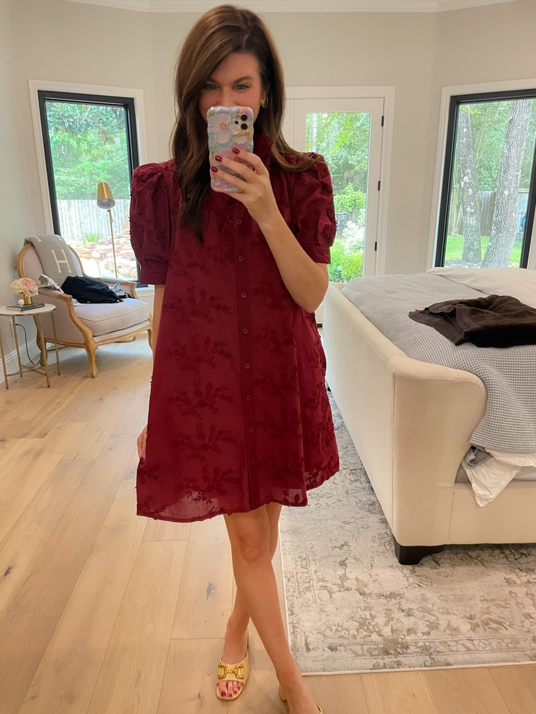 Fresh Take Floral Lace Dress in Burgundy