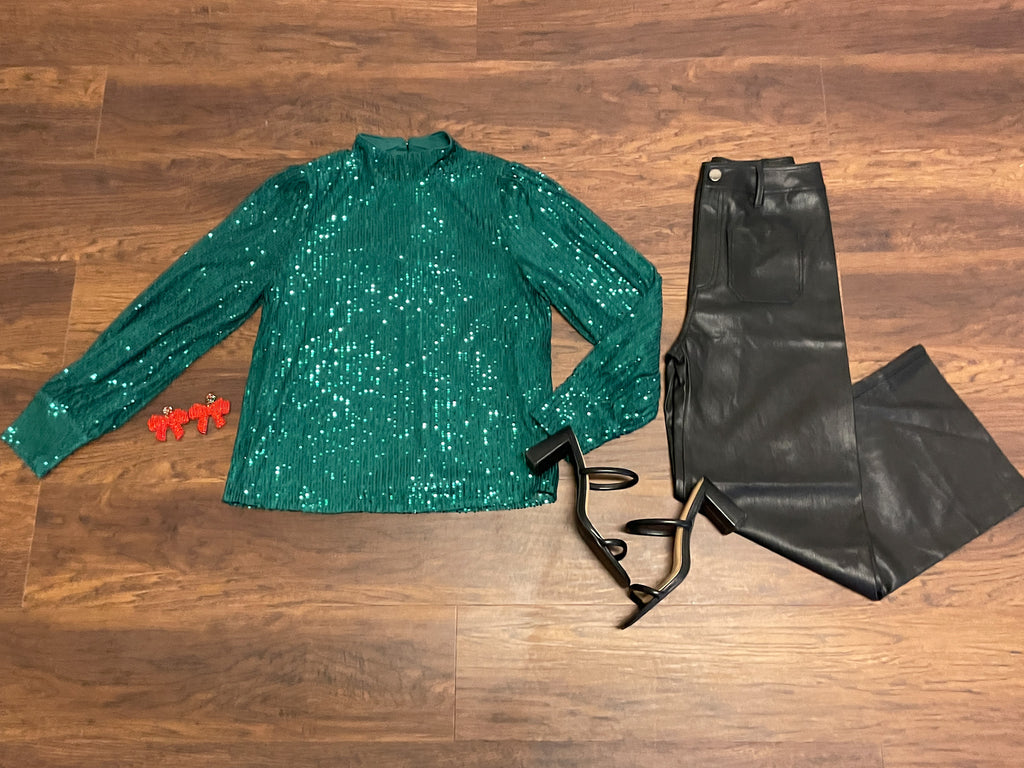 Isabella Sequin Mock Neck Blouse