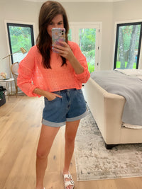 Drift Away Crochet Top in Hawaiian Coral
