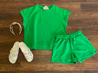 Call My Jet Textured Shorts in Green
