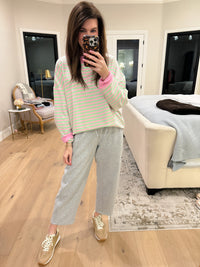 Off-Duty Mock Neck Pullover in Pink/Mint