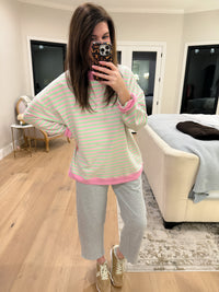 Off-Duty Mock Neck Pullover in Pink/Mint