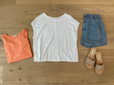 Casual Convo Exposed Seam Top in Papaya and White