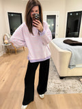 Off-Duty Mock Neck Pullover in Pink/Blue