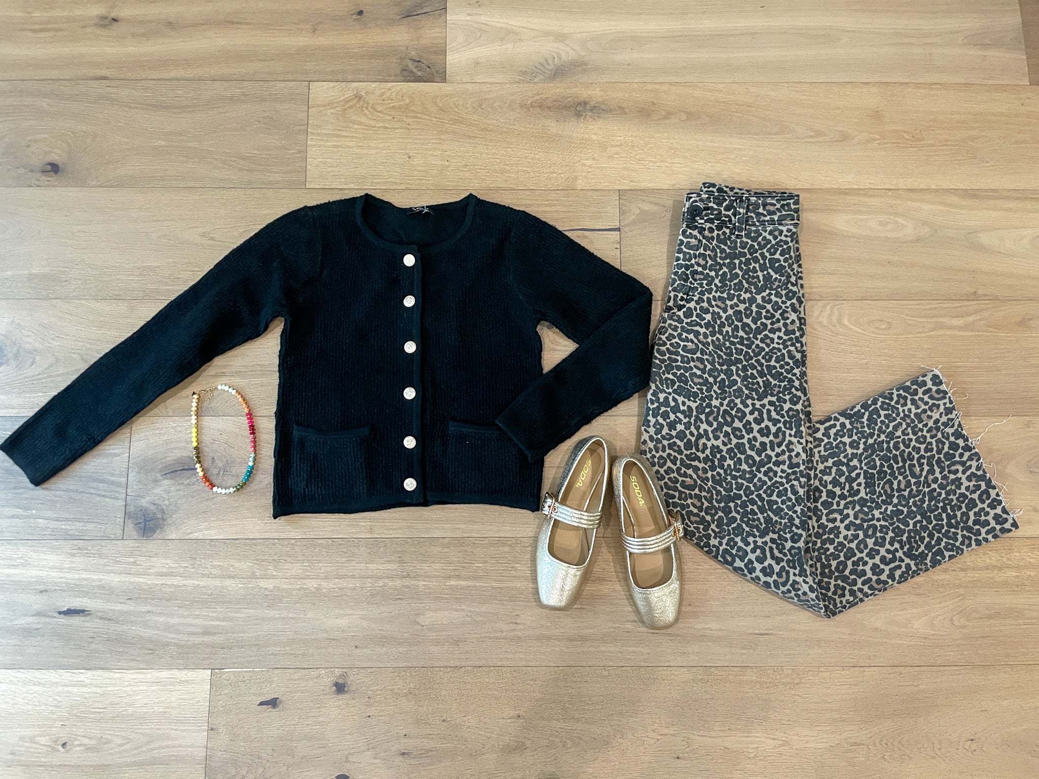 Juliette Gold Button Cardigan in Black