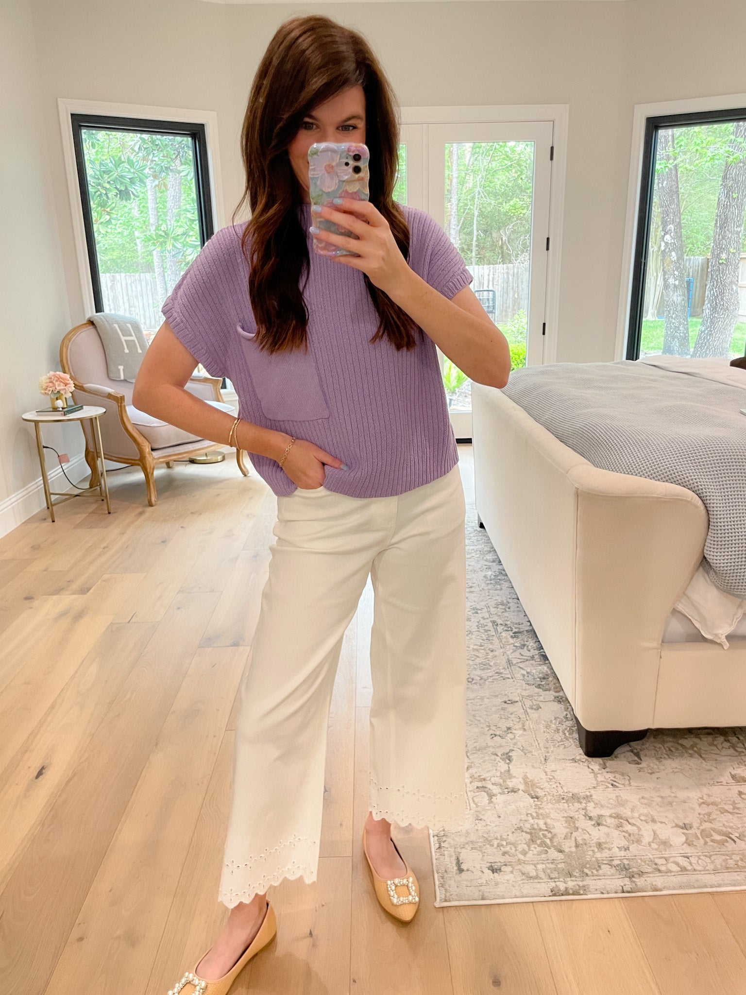 Colette Eyelet Cropped Jeans in White