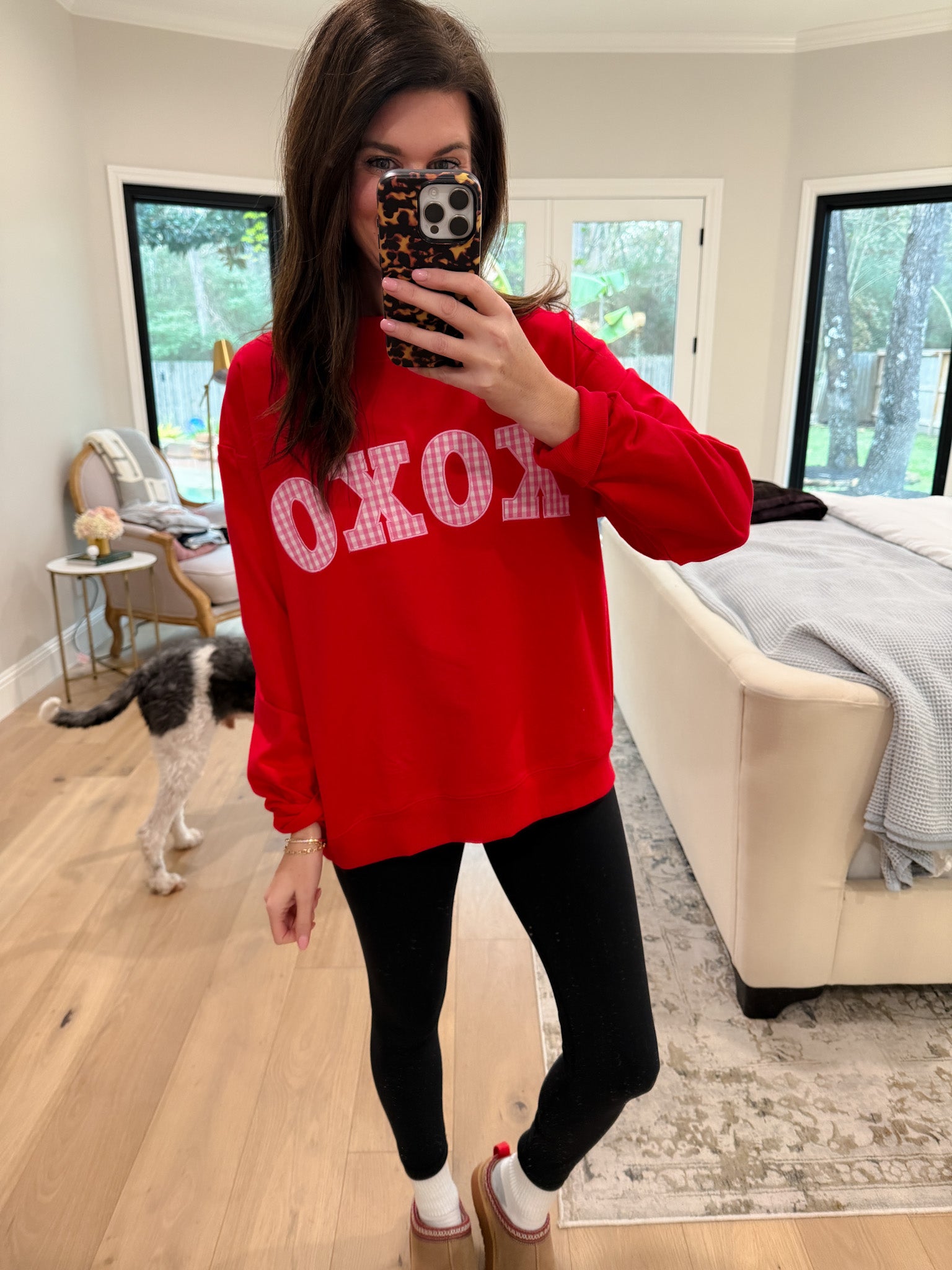 XOXO Gingham Mock Neck Pullover in Red