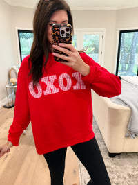 XOXO Gingham Mock Neck Pullover in Red