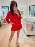 Set the Pace Hooded Pullover in Red