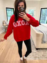 XOXO Gingham Mock Neck Pullover in Red