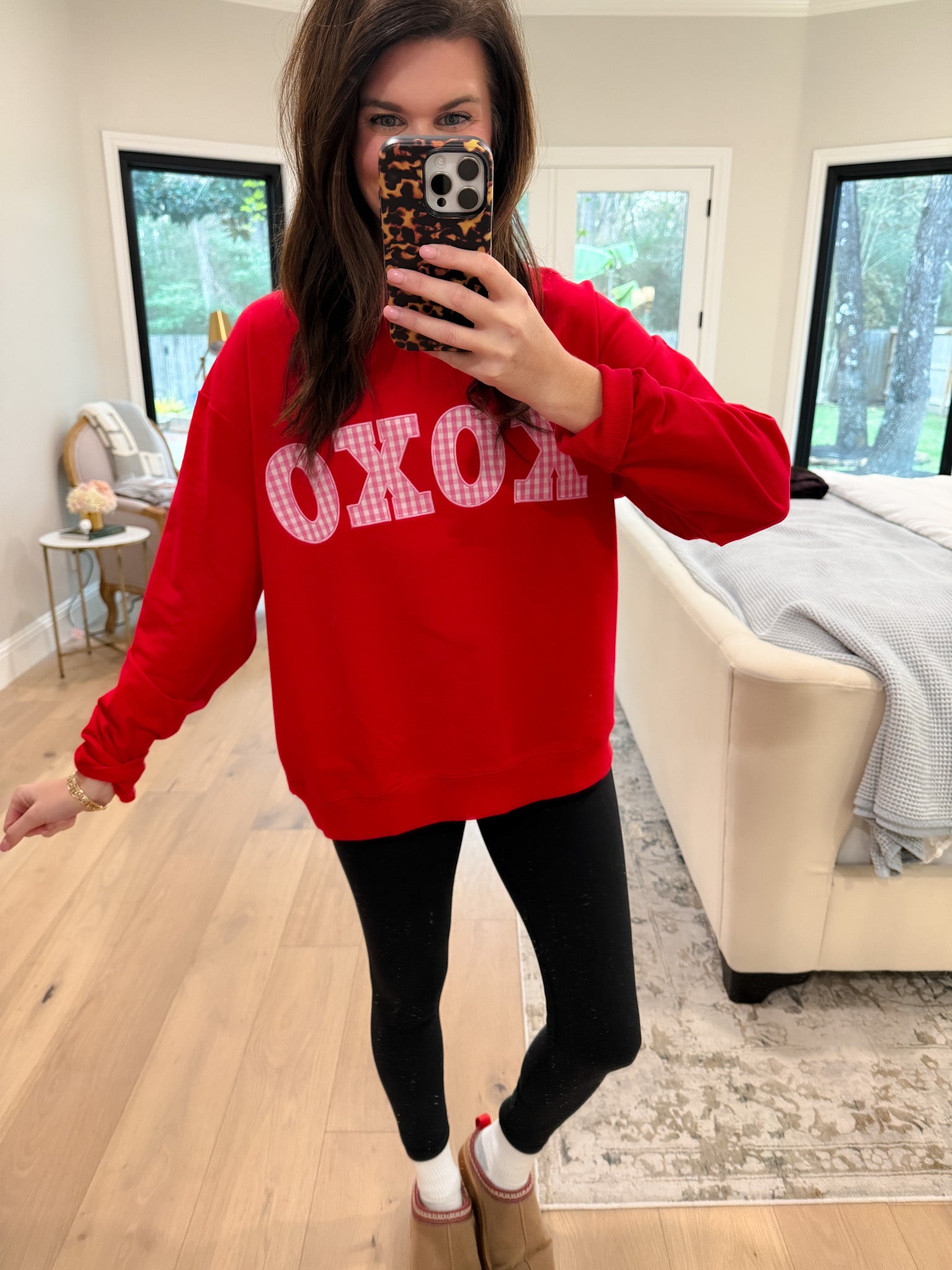 XOXO Gingham Mock Neck Pullover in Red