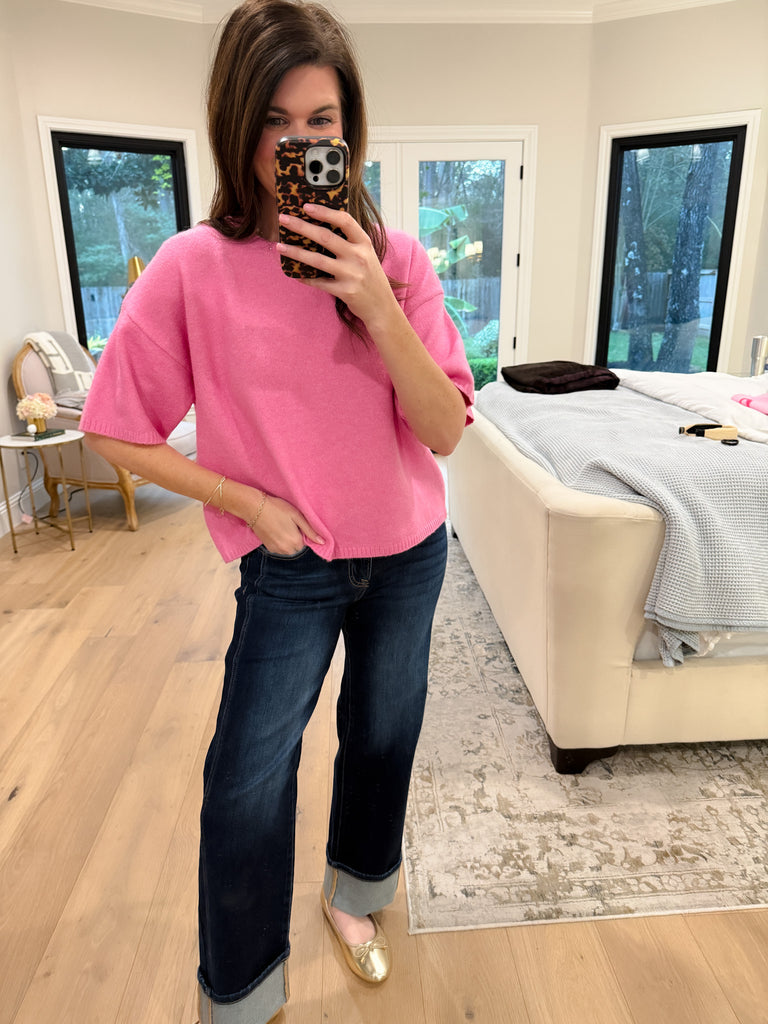 Easy Joy Short Sleeve Sweater in Pink