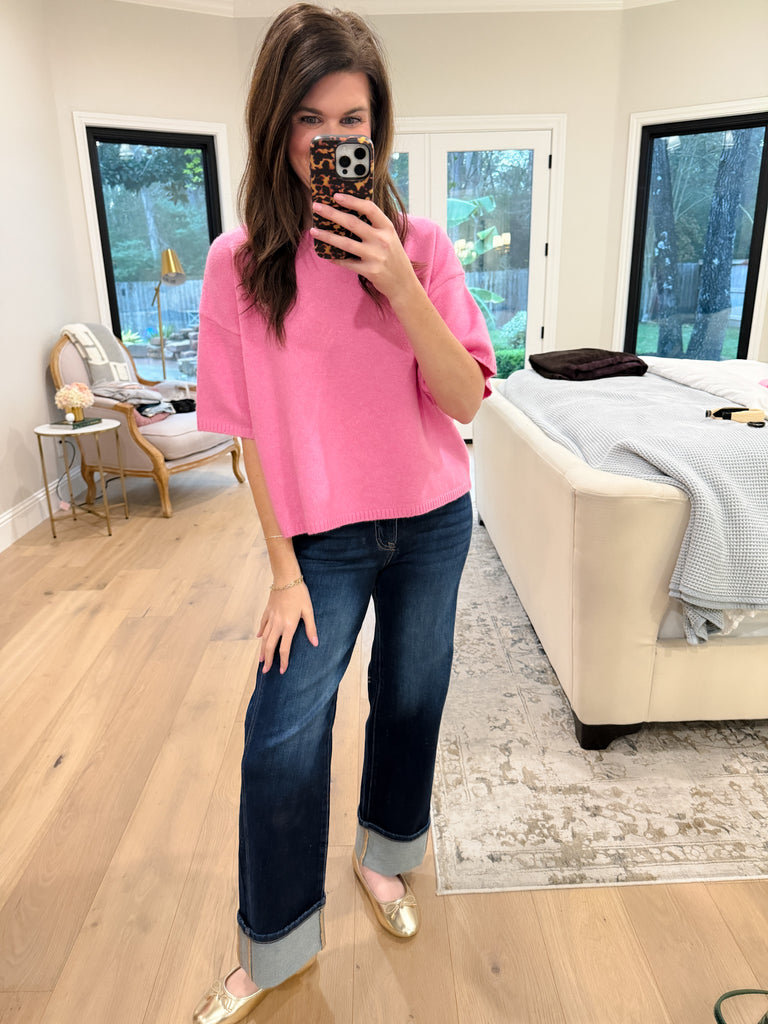 Easy Joy Short Sleeve Sweater in Pink