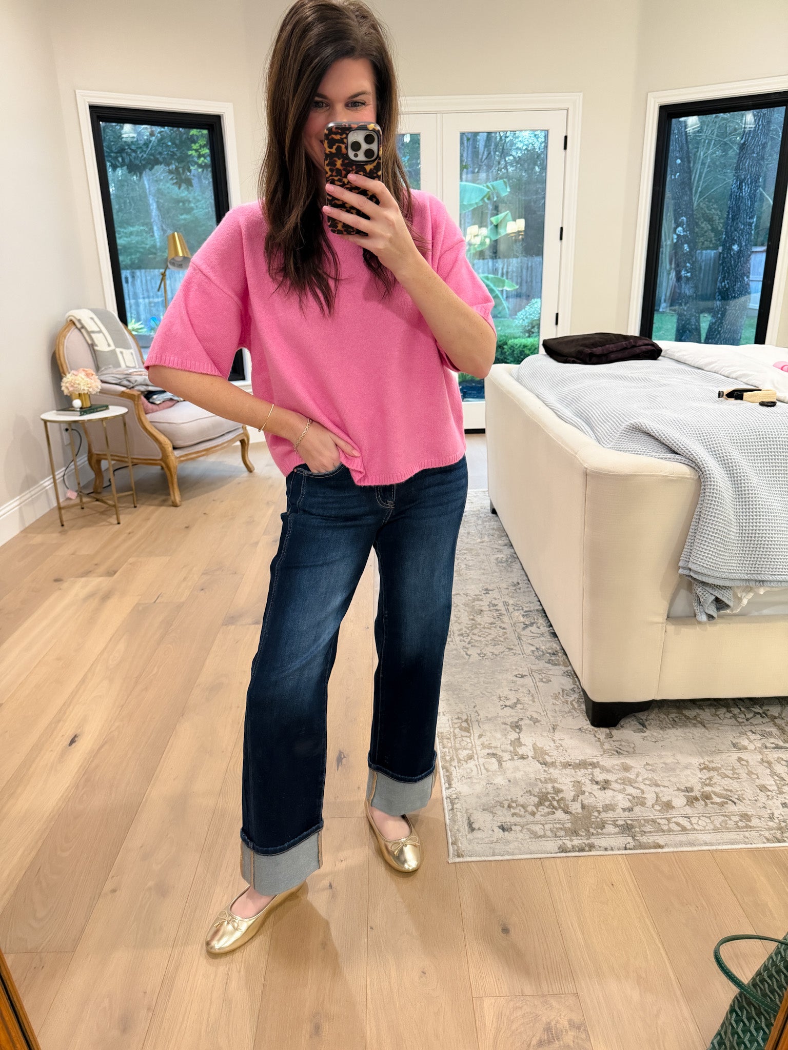 Easy Joy Short Sleeve Sweater in Pink