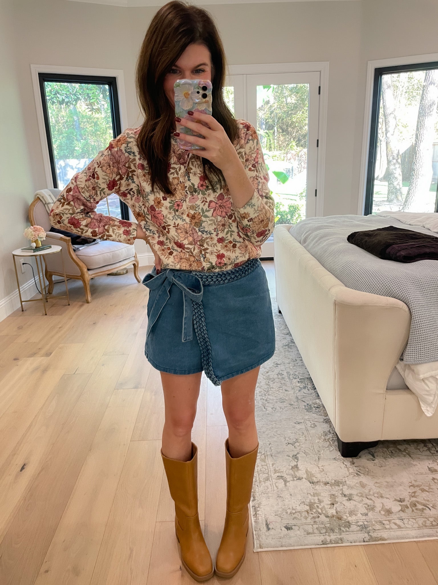 Braided Edge Denim Skort