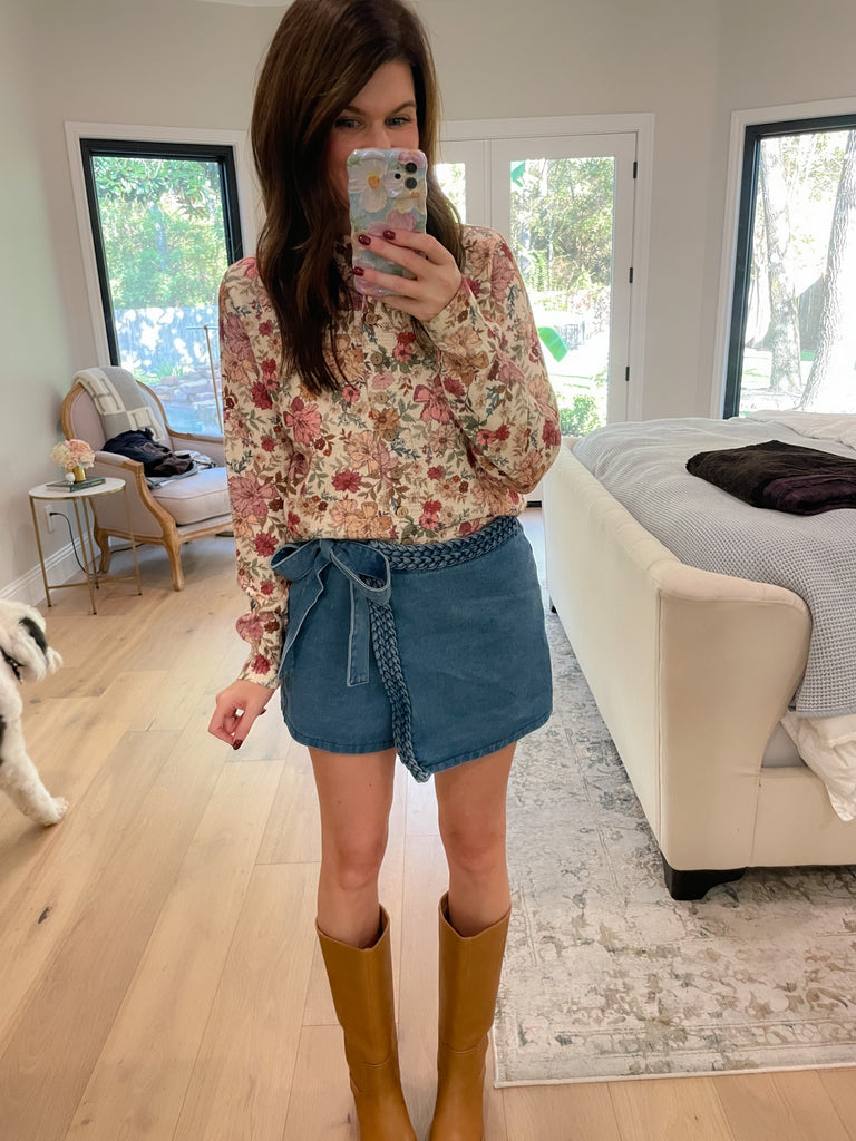 Braided Edge Denim Skort