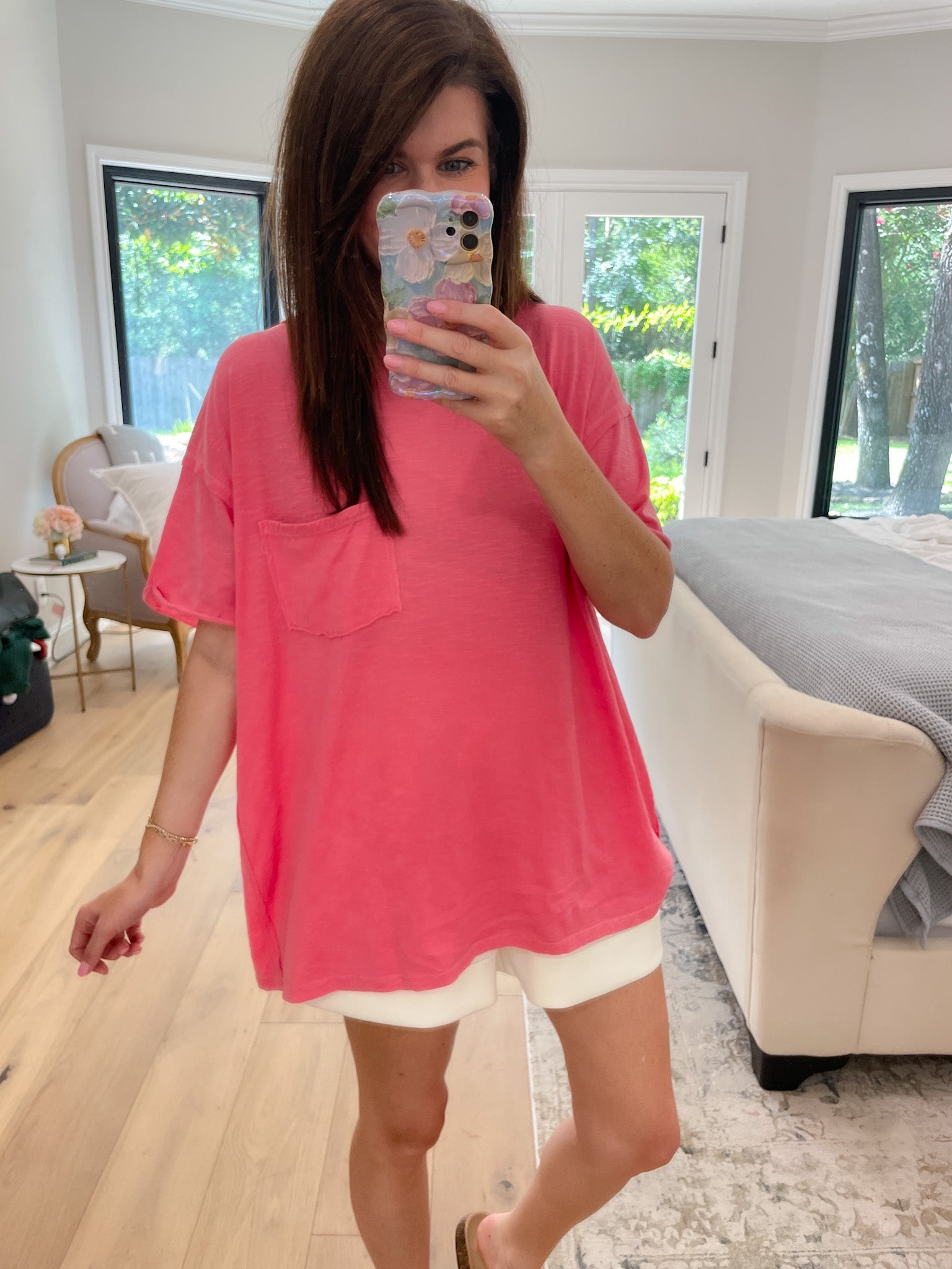 Power Walk Pocket Tee in Coral