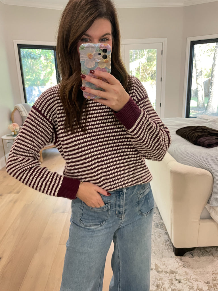 Cozy Lineup Sweater in Burgundy